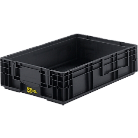 Kleinladungsträger RL-KLT 6047 ESD, Kunststoff, B 600 x T 400 mm, bis 20 kg, schwarz ableitend