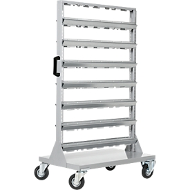 Kleinteilemagazin, fahrbar, 4 Rollen, ohne Sichtkästen, H 1450 x B 825 x T 550 mm, pulverbeschichtetes Stahl, grau