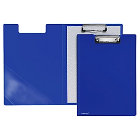 Klembord map A4, clip met kunststof hoeken, driehoekige transparante zak binnenin, PP, blauw