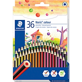 Kleurpotloden Staedtler Noris® kleur 185, HB, zeshoekig, anti-slip en breukvast, duurzaam en PEFC®-gecertificeerd WOPEX-materiaal, geassorteerde kleuren, 36 st.