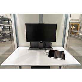 Kleusberg werktafel voor CoWoCube® 2, incl. monitorhouder &amp; stopcontacten, wandmontage, in hoogte verstelbaar, B 610 x D 1000 x H 574-1237 mm, wit