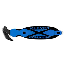 KLEVER Couteau de sécurité XChange 35, avec marqueur pour ruban adhésif/grattoir/oeillet de suspension, L 180 x l 38 x H 10 mm, bleu-noir