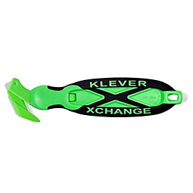 KLEVER Couteau de sécurité XChange 35 KLEEN, antibactérien, avec inciseur de ruban adhésif/grattoir/oeillet de suspension, L 180 x l 38 x H 10 mm, vert/noir
