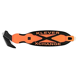 KLEVER safety knife XChange 35, with adhesive tape scribe/scraper/hanging loop, L 180 x W 38 x H 10 mm, orange-black