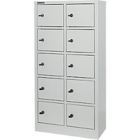 Kluis met 10 afsluitbare compartimenten - metaal - B 390 x D 200 x H 780 mm - lichtgrijs RAL 7035 - met metalen afdekplaat - ons merk Schäfer Shop Select