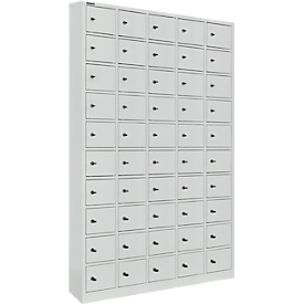kluis met 50 afsluitbare compartimenten - metaal - B 980 x D 200 x H 1530 mm - lichtgrijs RAL 7035 - met metalen afdekplaat. - ons merk Schäfer Shop Select