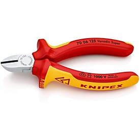KNIPEX Seitenschneider 125 mm, VDE-isoliert, Mehrkomponenten-Griff, Schneidenhärte 62 HRC, verchromt