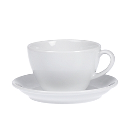 Koffie kopjes set BISTRO, 6 kopjes &amp; schotels, elk 0,2 l, H 65 mm, porselein, wit, 6 kopjes &amp; schotels, elk 0,2 l.