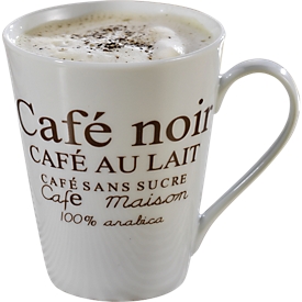 Koffiemokken set FAKT, 6 kopjes, elk 0,25 l, porselein, wit met bruine decoratieve print, 6 kopjes, porselein, wit met bruine decoratieve opdruk
