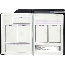 KOLMA notebook A5, made of RPET, 80 sheets, 80 g/m², dotted, with pen holder, gray/black
