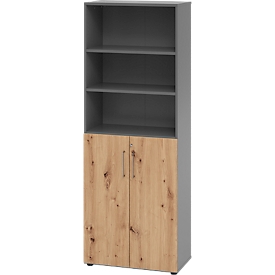 Kombischrank Breno, 6OH, Schrank- und Regalelement, abschliessbar, B 800 x T 420 x H 2156 mm, Spanplatte, graphit/Asteiche