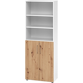 Kombischrank Breno, 6OH, Schrank- und Regalelement, abschließbar, B 800 x T 420 x H 2156 mm, Spanplatte, weiß/Asteiche