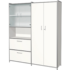 Kombischrank Toledo, mit Sichtrückwand, 2 Schübe, 5 OH abschließbar, B 1580 x T 380 mm, weiß