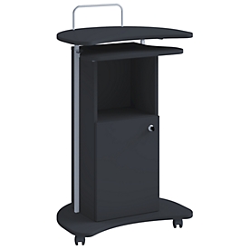 Komil sta bureau, verrijdbaar, in hoogte verstelbaar, 1 open &amp; 1 afsluitbaar compartiment met deur, B 560 x D 410 x H 930-1110 mm, hout, zwart