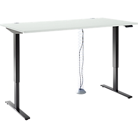 Komplettangebot Schäfer Shop Genius Schreibtisch AERO FLEX, 1-stufig elektrisch höhenverstellbar, Rechteck, T-Fuß, B 1600 mm, lichtgrau/schwarz + Kabelspirale