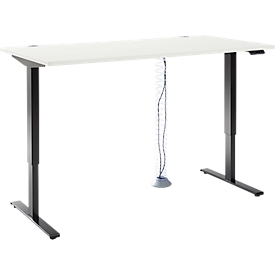 Komplettangebot Schäfer Shop Genius Schreibtisch AERO FLEX, 1-stufig elektrisch höhenverstellbar, Rechteck, T-Fuß, B 1600 mm, weiß/schwarz + Kabelspirale