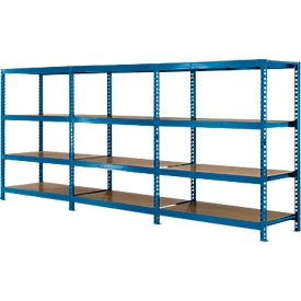 Komplettangebot Weitspann-Steckregal 600, B 4650 x T 600 x H 2000 mm, 1 Grundregal, 2 Anbauregale & 12 Böden, Stahl, himmelblau RAL 5015