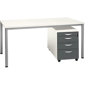 Komplettset NEVADA, Schreibtisch B 1600 mm, Rundrohrfuss 