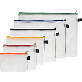 Komplettset Reißverschluss-Sammelbeutel, je 1x A4, A5, A6, B4, B5 und B6