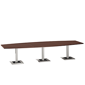 Konferenztisch, bis 12 Personen, Boot, Standfuß, B 3500 x T 1200 x H 720-820 mm, Ahornbrazil/silber