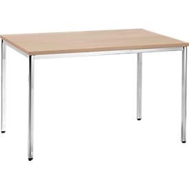 Konferenztisch, bis 4 Personen, Rechteck, 4-Fuß Quadratrohr, B 1200 x T 800 x H 720 mm, Buche/chromsilber