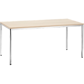 Konferenztisch, bis 6 Personen, Rechteck, 4-Fuß Quadratrohr, B 1600 x T 800 x H 720 mm, Ahorn/chromsilber