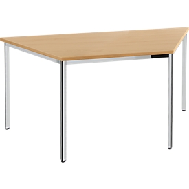Konferenztisch, bis 6 Personen, Trapez, 4-Fuß Quadratrohr, B 1600 x T 800 x H 720 mm, Buche/chromsilber