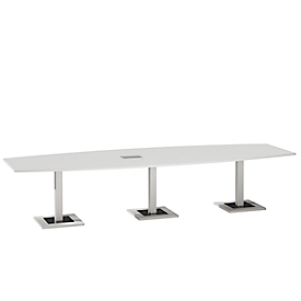 Konferenztisch, mit Tischanschlussfeld, bis 12 Personen, Boot, Standfuß, B 3500 x T 1200 x H 720-820 mm, weiß/silber