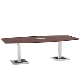 Konferenztisch, mit Tischanschlussfeld, bis 8 Personen, Boot, Standfuß, B 2400 x T 1200 x H 720-820 mm, Ahornbrazil/silber