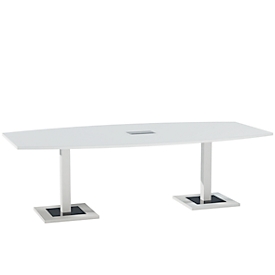 Konferenztisch, mit Tischanschlussfeld, bis 8 Personen, Boot, Standfuß, B 2400 x T 1200 x H 720-820 mm, weiß/silber