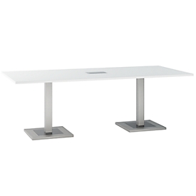 Konferenztisch, mit Tischanschlussfeld, bis 8 Personen, Rechteck, Standfuß, B 2200 x T 1000 x H 720-820 mm, weiß/silber