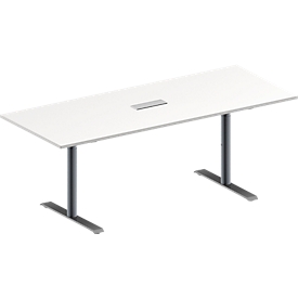 Konferenztisch MODENA FLEX, höhenverstellbar, 3-fach Anschlussfeld, Rechteck-Form, T-Fuß Rundrohr, B 2000 x T 800 mm, weiß