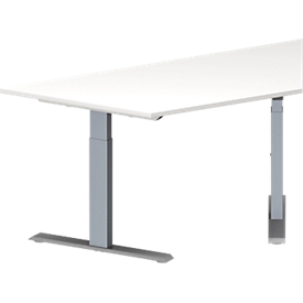 Konferenztisch MODENA FLEX, höhenverstellbar, Trapez-Form, T-Fuß, B 1600 x T 800 x H 650-850 mm, weiß