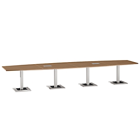 Konferenztisch Quandos Bootsform, 4teilig , B 4500 x T 1200 mm, Kirsche-Romana