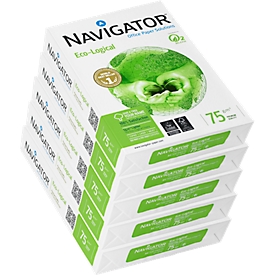 Kopierpapier Navigator Eco-Logical, DIN A4, 75 g/m², hochweiß, 1 Karton = 5 x 500 Blatt