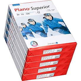 Kopierpapier Papyrus Plano® Superior, DIN A3, 80 g/m², hochweiss, 1 Karton = 5 x 500 Blatt
