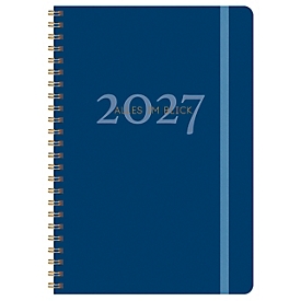 Korsch agenda de poche à anneaux To-Do-Planer 2027, format A5, 144 pages, 1 semaine par page, jours fériés + périodes de vacances pour D/A/CH, élastique, bleu foncé