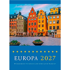 Korsch Calendrier illustré Europe 2027, photos de destinations européennes, L 235 x l 335 x H 2 mm, en couleur