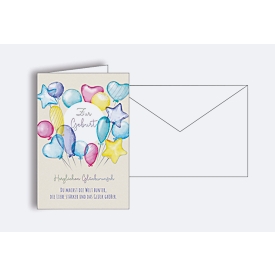 Korsch Carte de voeux Ballons, format B6, motif imprimé, enveloppes incluses, carton naturel, couleur, 10 pièces