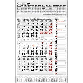 Korsch Planning 3 mois Combi 2027, Calendrier pour D/GB/F/I, dates de vacances, curseur de date, L 390 x l 300 mm, blanc