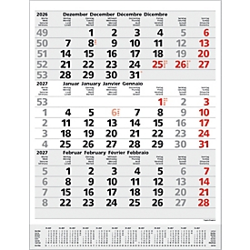 Korsch Planning 3 mois Comfort 2027, décalage de date, calendrier pour D/GB/F/I, L 390 x l 300 mm, blanc