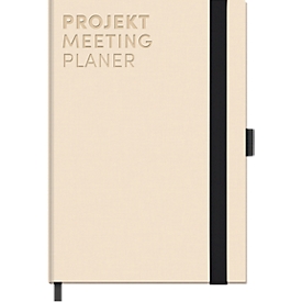Korsch Projekt- und Meetingplaner, DIN A5, 200 pages, papier FSC, structure lin, tranche colorée, élastique &amp; porte-stylo, beige sable