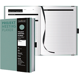 Korsch Projekt- und Meetingplaner, DIN A5, 200 pages, papier FSC, structure lin, tranche colorée, élastique &amp; porte-stylo, menthe
