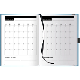 Korsch Projekt- und Meetingplaner, DIN A5, 200 Seiten, FSC-Papier, Leinenstruktur, Farbschnittkante, Gummiband & Stiftehalter, blau