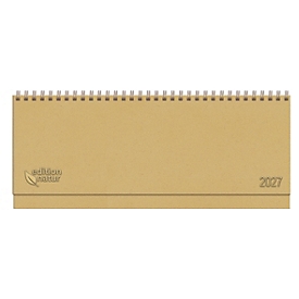 Korsch Tischkalender Edition Natur 2027, Querformat, 128 Seiten, Wochenübersicht, Kalendarium für D/GB/F/I, L 105 x B 298 mm, Naturkarton, braun