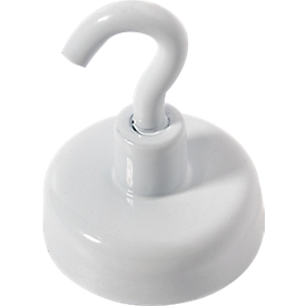 Krachtmagneet met haak, Ø 25 mm, hechtkracht ca. 4 kg, wit, 5 stuks