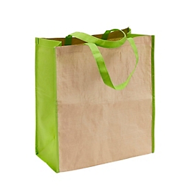 Kraftpapier-Einkaufstasche zweifarbig, Natur/Grün, Auswahl Werbeanbringung optional