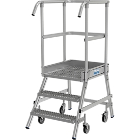 KRAUSE STABILO Podestleiter 3 Stufen, fahrbar, R13 Profilrost, Plattform 600x720 mm, 180 mm Stufen, Geländer 1,00 m