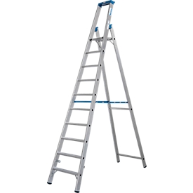 KRAUSE STABILO Stehleiter 10 Stufen R13, Lochbild selbstreinigend, Plattform R13, Werkzeugablage mit Eimerhaken, Alu