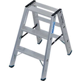 KRAUSE STABILO Stufen-Doppelleiter 2x3, 225 kg, 80 mm D-Stufen, beidseitig begehbar, Alu-Gelenke, SafetyCap